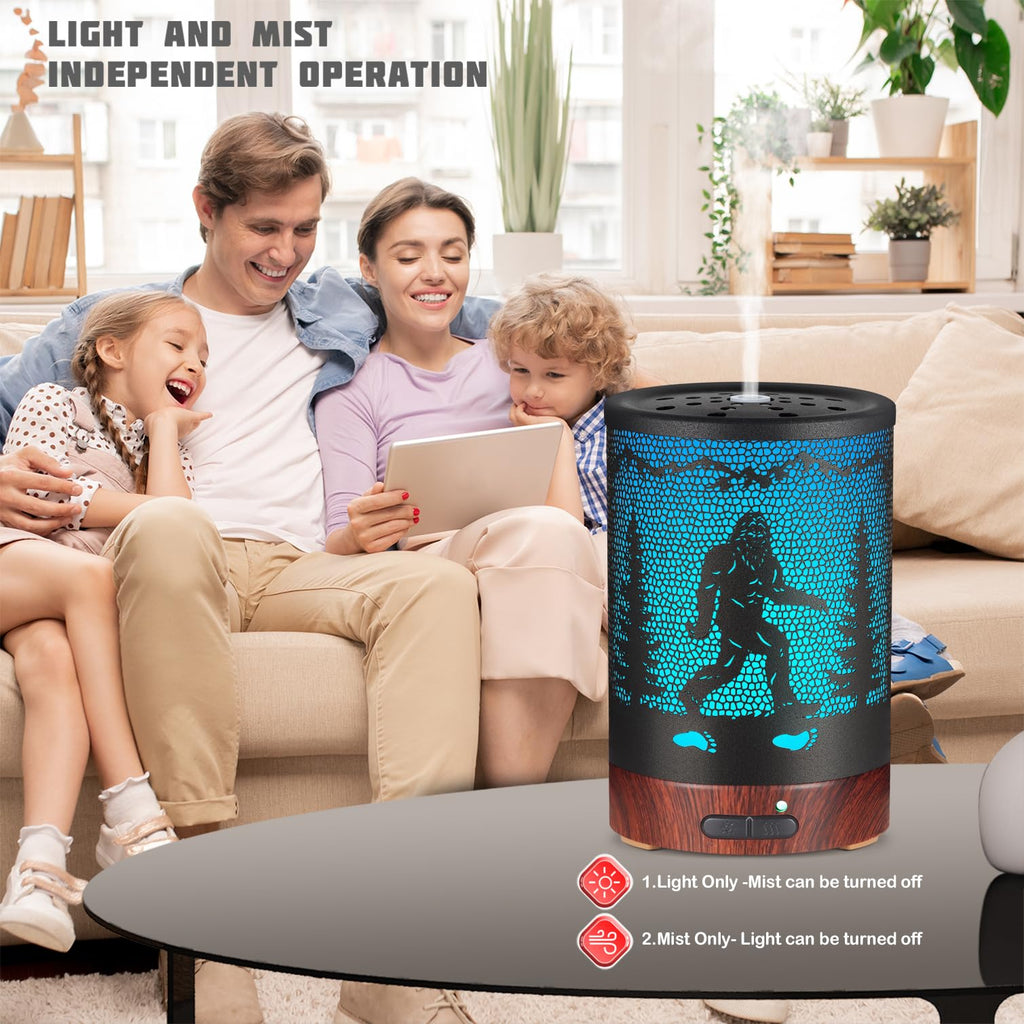 Metal Essential Oils Diffuser 150ML Aromatherapy Diffuser Cool Mist Humidifier with 7 Colors Lights Waterless Auto Off Air Diffusers as Gifts for Moms Women Girls (Bigfoot)