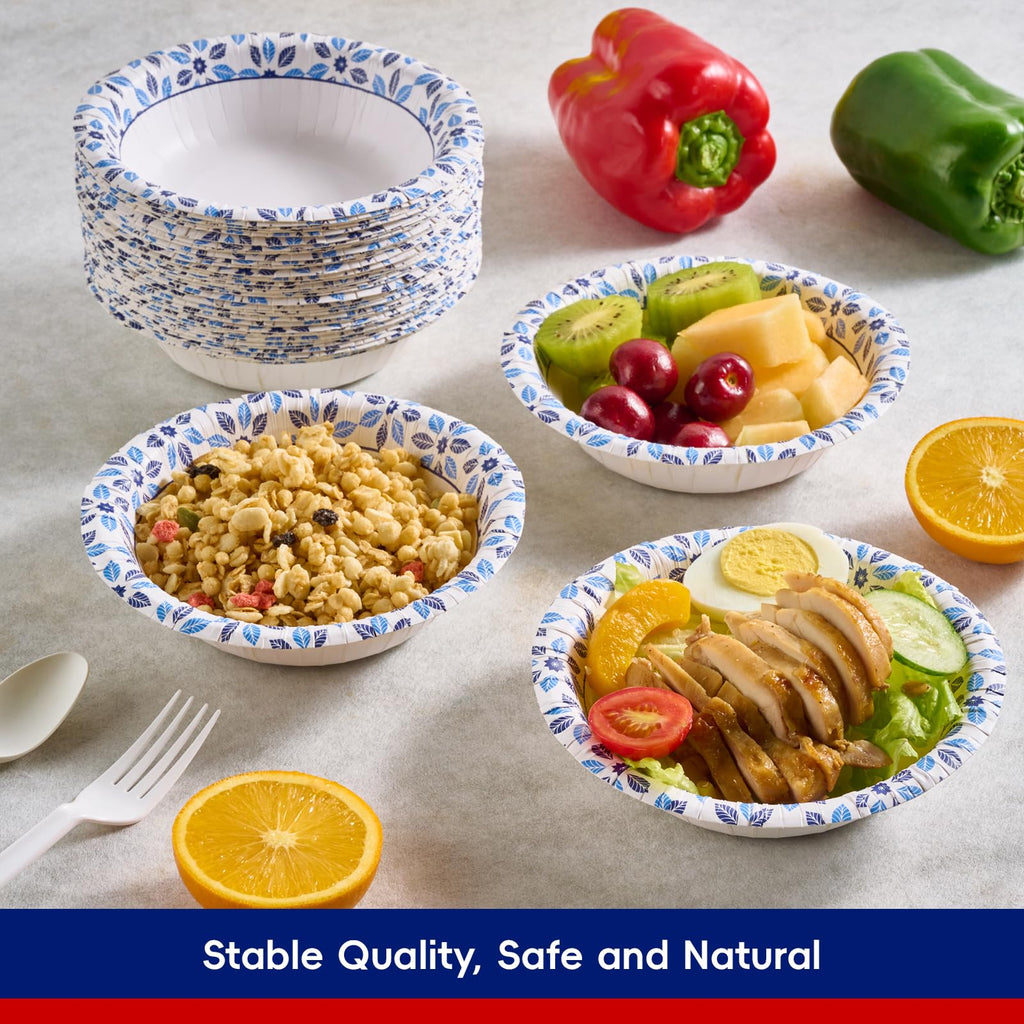 JOLLY CHEF 156 Count Paper Bowls 12 oz Soak Proof, Heavy Duty Printed Disposable Small Bowls Bulk for Dinner or Lunch