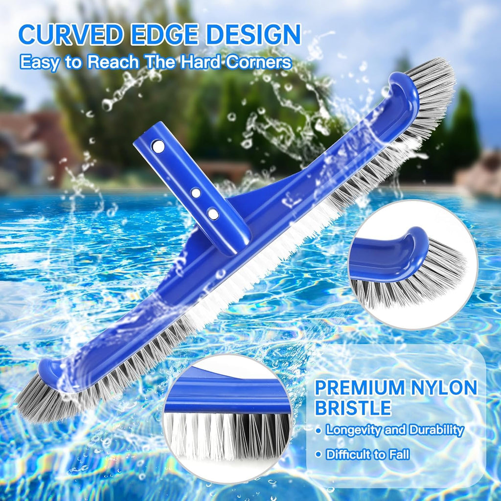 Pool Brush Head & Fine Mesh Pool Skimmer Kit，17" Pool Brushes for Cleaning Pool Wall， Reinforced Frame Pool Net Leaf Skimmer Cleaning Tool with Deep Fine Nylon Mesh Net Bag for Fast Cleaning