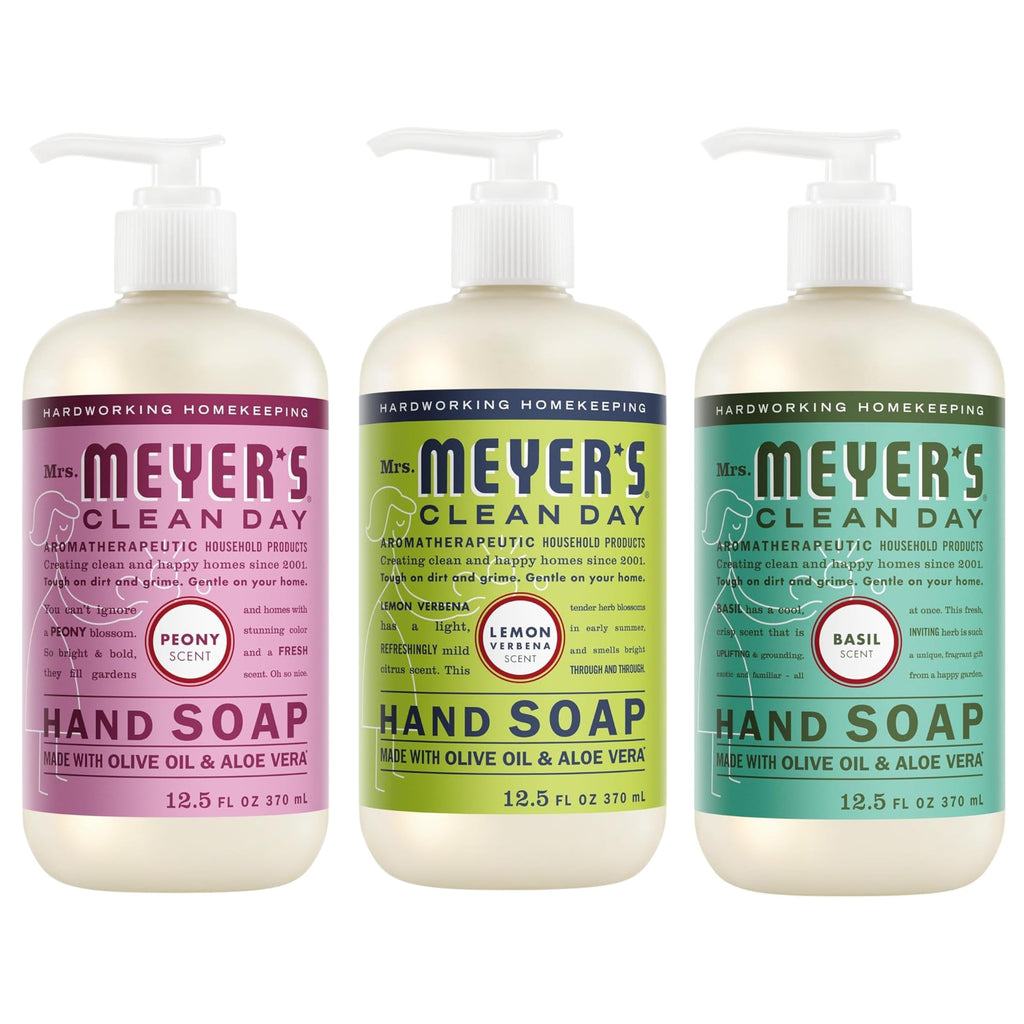 Mrs. MEYER'S CLEAN DAY Liquid Hand Soap Variety Pack 12.5 OZ Each, 3 Count (Lemon Verbena + Basil + Peony)