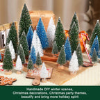 30Pcs Mini Christmas Trees Artificial Christmas Tree Bottle Brush Trees with Wooden Base for Christmas Decor Christmas Party Home Table Craft Decorations(Green+Blue+White)