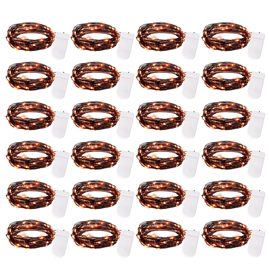 Brightown 24 Pack LED Fairy Lights Battery Operated String Lights Waterproof Silver Wire 7 Feet 20 LED Firefly Starry Moon Lights for DIY Wedding Party Bedroom Patio Christmas (Orange, 24 Pack)