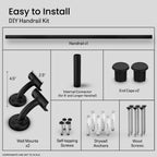Meranti Aluminum Handrail for Indoor or Outdoor Steps and Stairs – Hand Rails for Elderly – DIY Complete Stair Railing Kit (8' Length, Black Textured)