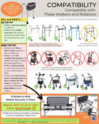 Walker Basket for Folding Walker with Flip-Down Walker Tray | Handy Cane/Reacher Strap & Cup Holder | Walker Bags for Folding Walker with Wheels, Organizer for Walker Accessories for Walker Caddy-PLUM