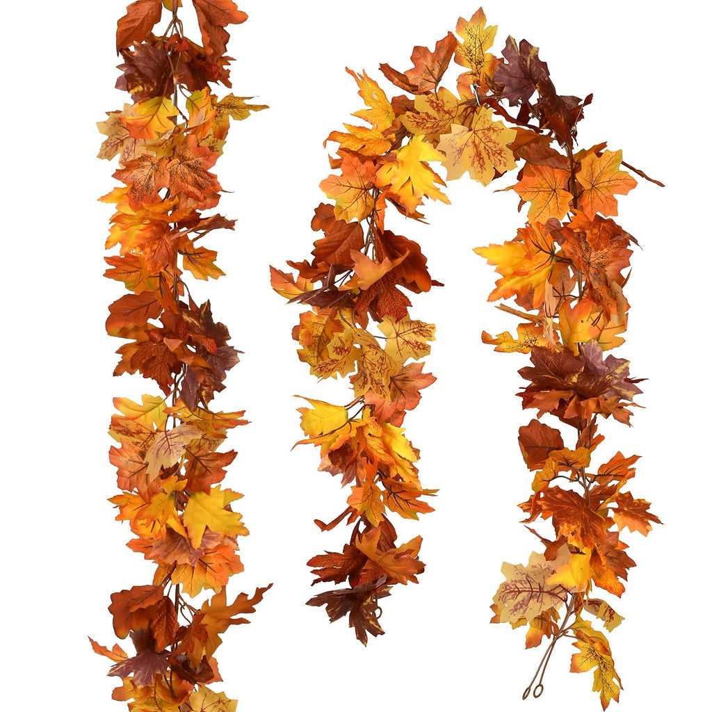 DearHouse 2 Pack Fall Garland Maple Leaf, 5.9Ft/Piece Hanging Vine Garland Artificial Autumn Foliage Garland Thanksgiving Decor for Home Wedding Fireplace Party Christmas (Light Orange)