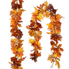 DearHouse 2 Pack Fall Garland Maple Leaf, 5.9Ft/Piece Hanging Vine Garland Artificial Autumn Foliage Garland Thanksgiving Decor for Home Wedding Fireplace Party Christmas (Light Orange)