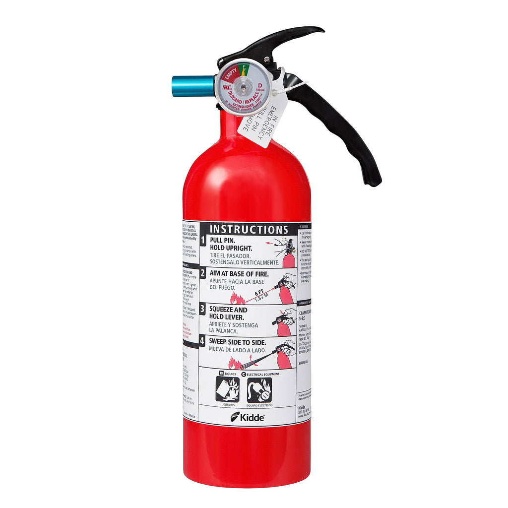 Kidde Fire Extinguisher for Home & Office Use, 5-B:C, 3.2 Lbs., USCG Approved with Strap Bracket (Included) & Fire Extinguisher for Home, 1-A:10-B:C, Dry Chemical Extinguisher, Red