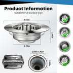 Upgraded 3 in 1 Kitchen Sink Drain Strainer - Stainless Steel Sink Stopper, Anti-Clogging Sink Food Catcher Basket, Fast Drainage Odor Filter Sink Plug for US Standard 3 1/2 inch Drain (Silver-2Pack)