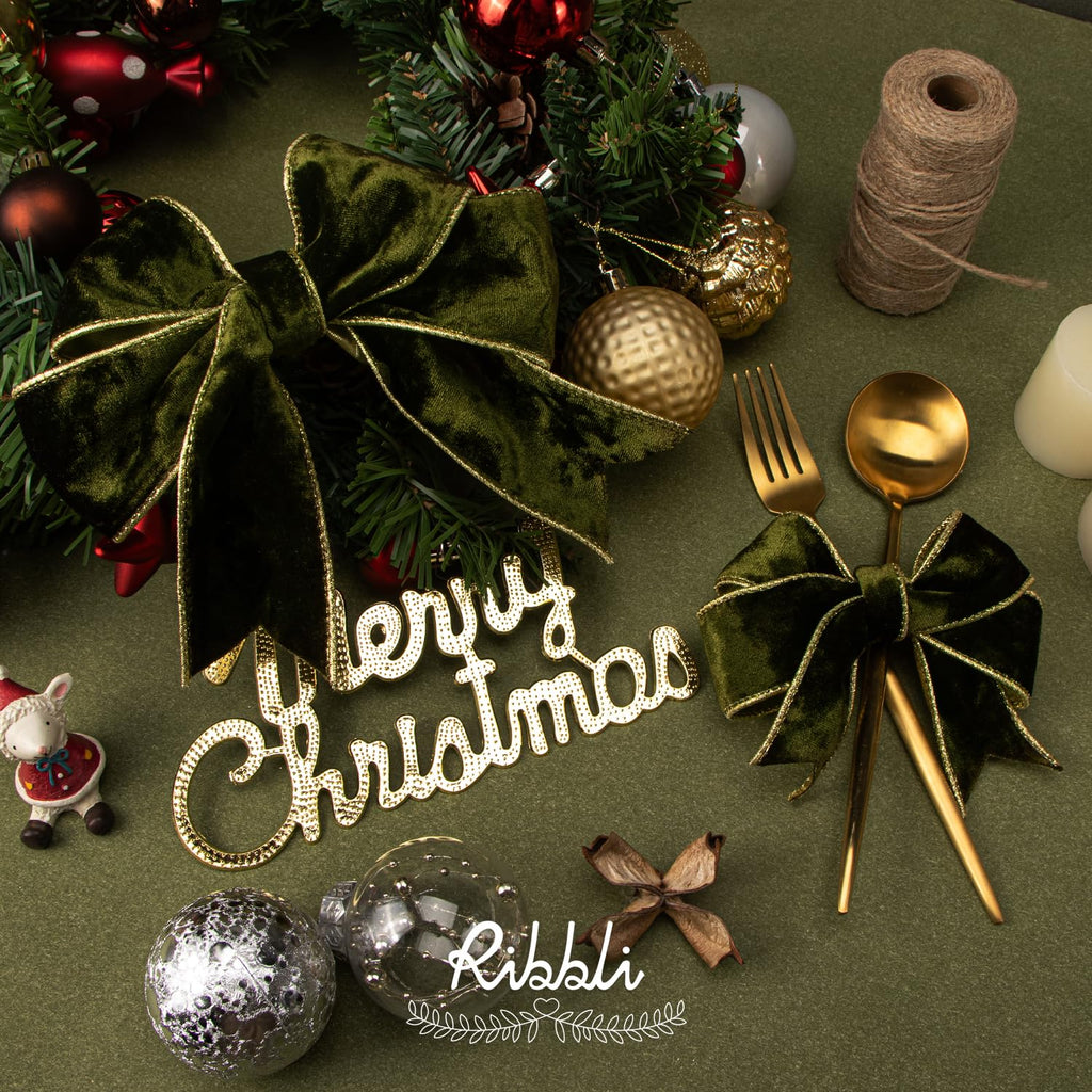 Ribbli Olive Green Velvet Wired Ribbon 2.5 Inch Metallic Olive Green Crushed Velvet Christmas Ribbon for Gift Wrapping Christmas Tree Decoration Crafts Wreaths Supplies-Continuous 10 Yards