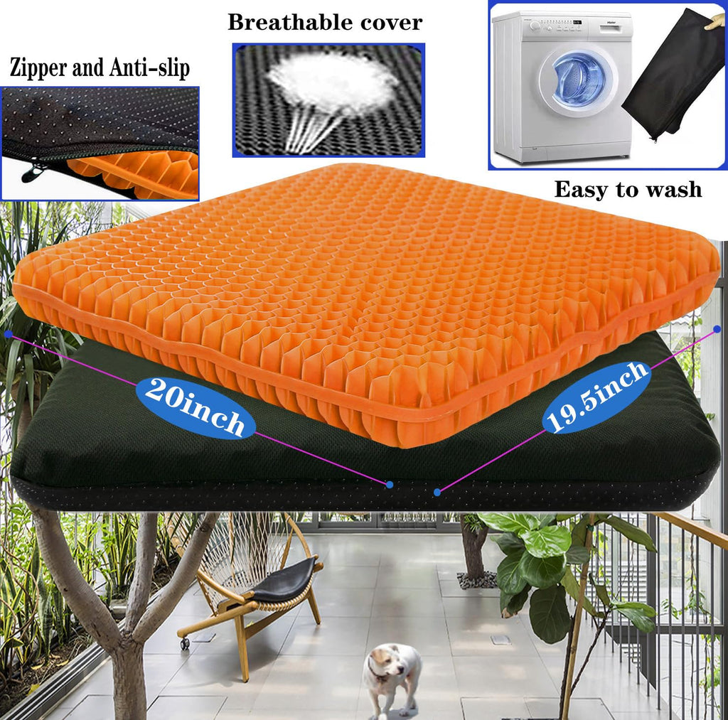Plus Size Gel Seat Cushion for Long Sitting, Extra Large and Thick Gel Seat Cushion for Pressure Relief for Back, Sciatica, Hip, Tailbone Pain, Used for The Office, Cars, Wheelchairs (Orange)