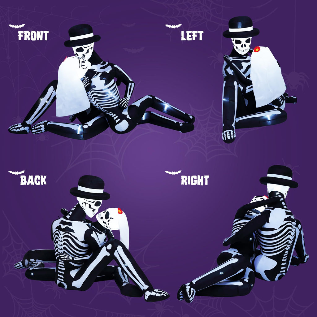 Funflatable 8.5 FT Giant Halloween Inflatables Cuddling Skeleton Couple Lovers Outdoor Decorations, Halloween Blow Up Yard Decorations with Built-in LED Lights for Yard Lawn Garden Decor