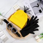 Eybila 3Pcs Halloween Costume Accessories Adult Steampunk Goggles Glasses Yellow Beanie Knit Hats Black Gloves Women Christmas Cosplay Party Set