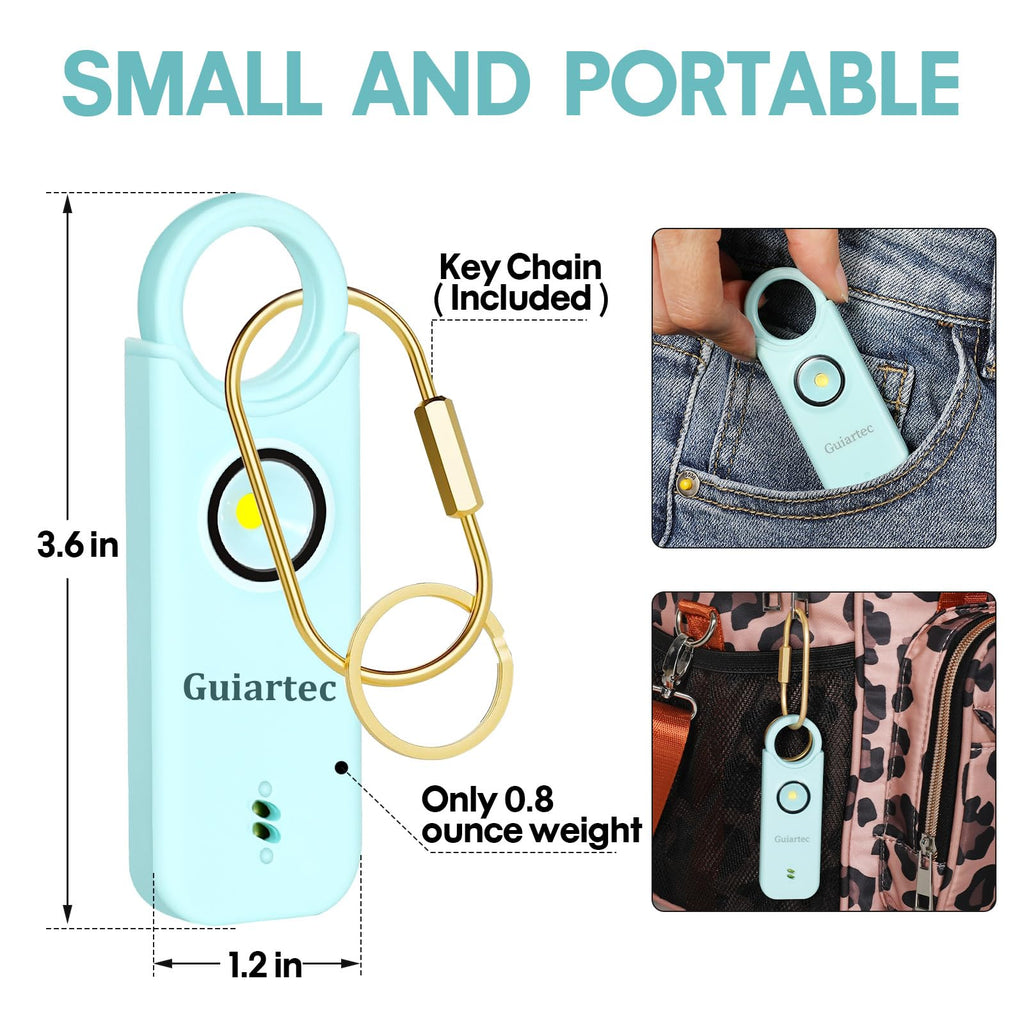 Rechargeable Personal Safety Alarm for Women, 135 dB Loud Self Defense Keychain Siren with LED Strobe Light, Personal Emergency Security Safe Devices Key Chain Alarms for Women Kids Elderly (Aqua)