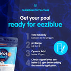 Eeziblue Monthly Algaecide for Swimming Pool — Patented Zn-Cu Synergy™, Treats Green, Black & Mustard Algae, Inground & Above Ground Pools, Up to 13,000 Gallons, Pre-Measured Dose