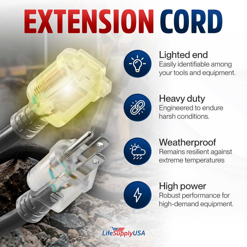 100ft Outdoor/Indoor Extension Cord 16/3 Gauge Heavy Duty 3 Prong SJTW, Waterproof, Flexible Cold-Resistant Long Power Cord,10A 125V 1250W, Yellow by LifeSupplyUSA