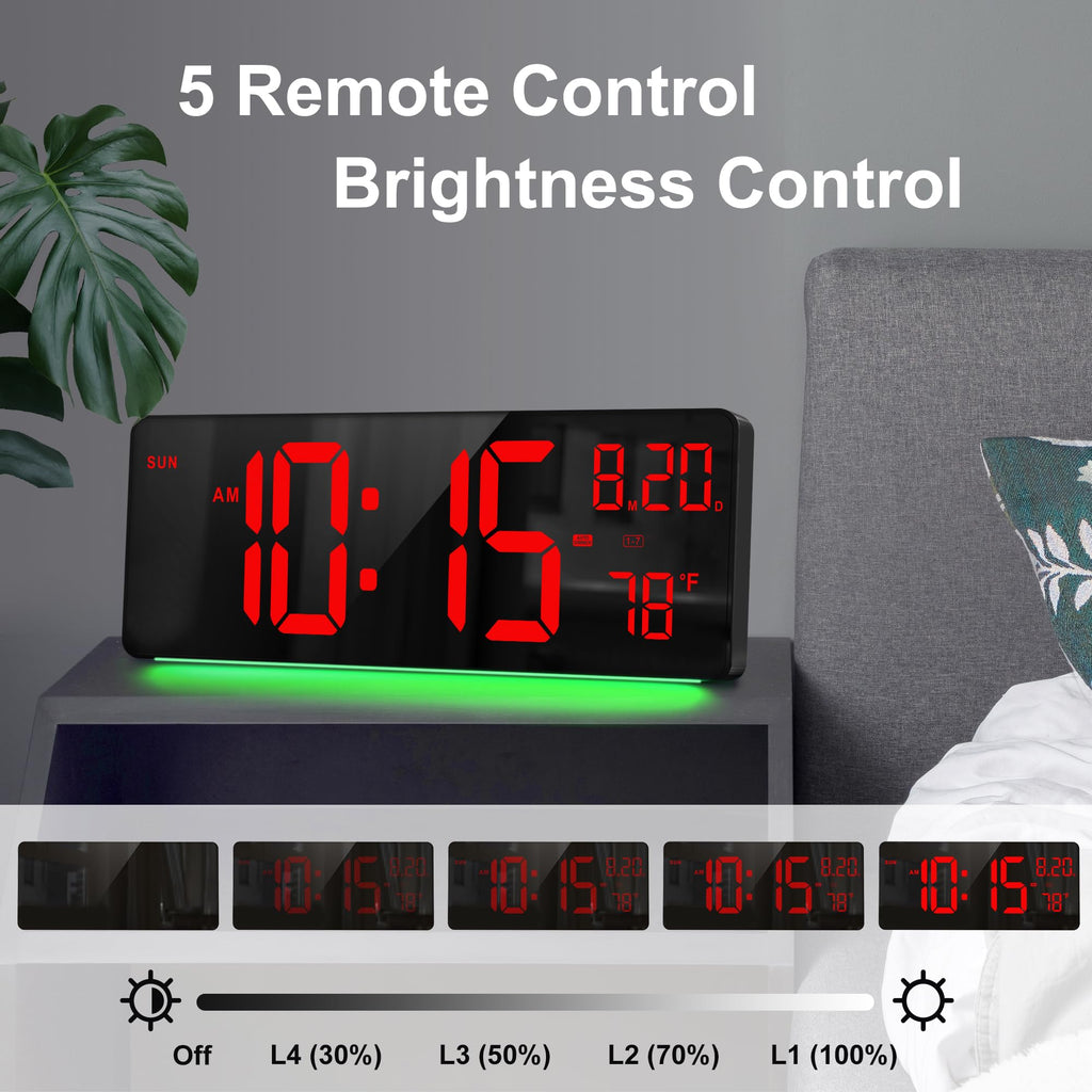 XREXS 16.5" Digital Clock Large Display with Remote Control 7 Color Changes Night Lights LED Wall Clock, Adjustable Dimmer, Temperature Clock for Bedroom, Desk Alarm Clock for Teens Elderly