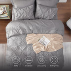 Bedsure Queen Comforter Set - Bed in a Bag Queen 7 Pieces, Pintuck Bedding Sets Gift for Christmas Grey Bed Set with Comforter, Sheets, Pillowcases & Shams