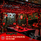 JMEXSUSS 2 Pack Red Solar Halloween Lights, Total 66FT 200 LED Solar Fairy Lights Outdoor, Waterproof Red Solar String Lights for Outside Christmas Tree Party Patio Decorations