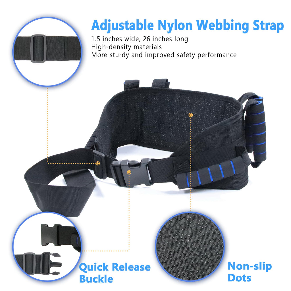 BRMDT Gait Belt Transfer Belts for Seniors, Adjustable Gate Belts Medical for Elderly and People with Limited Mobility, Comfortable 5.4" Wider Back Belt with 7 Ergonomic Handles (30.9"-55.9")
