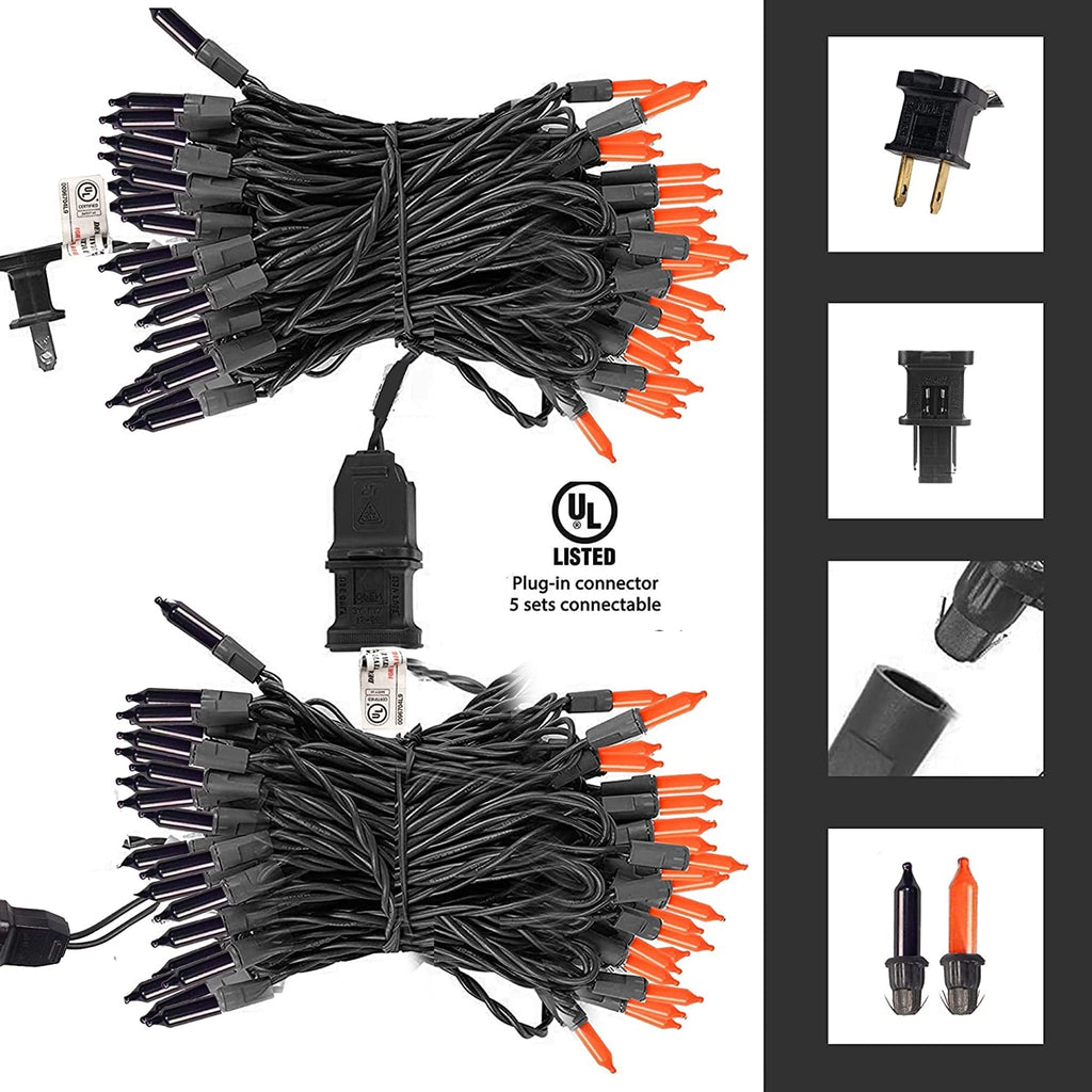 TW SHINE Purple and Orange Halloween Lights, 2 Pack 20FT 100 Count Incandescent Halloween Mini String Lights, Waterproof Halloween Decorations for Outdoor Indoor Patio Home Party Garden Yard Decor