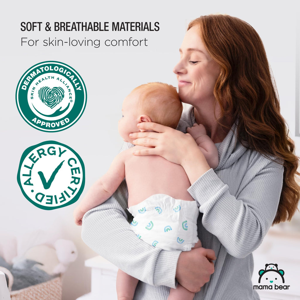 Amazon Brand - Mama Bear Gentle Touch Baby Diapers, Size 7, 80 Count (4 packs of 20), Skin Safe, 12 Hours Protection, Wetness Indicator, Stretchy Waistband