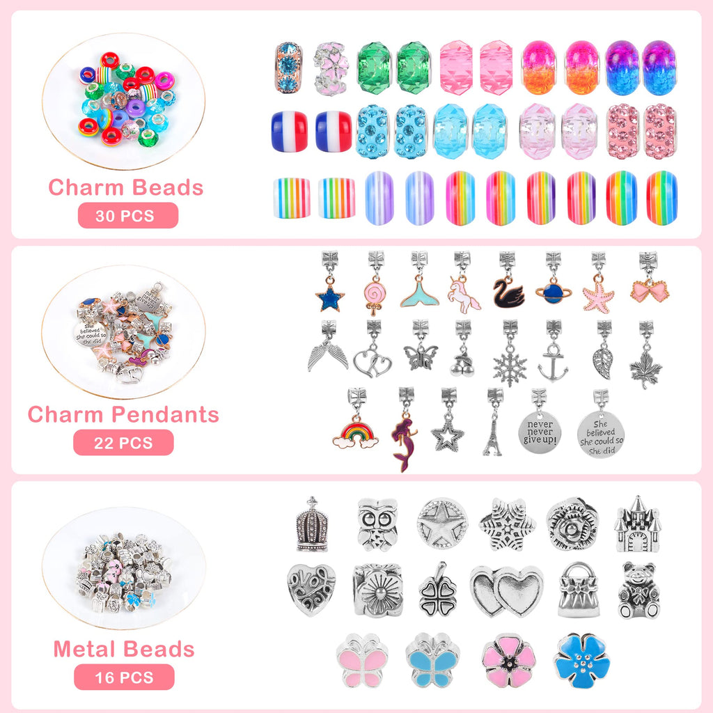 ELLENER Kids Bracelet Making Kit for Girls, Gifts for Girls Ages 3 4 5 6 7 8 9 10 11 12 Year Old,Girl Gifts Ideas,Girl Toys, 68 Pcs Crafts for Girls 8-12