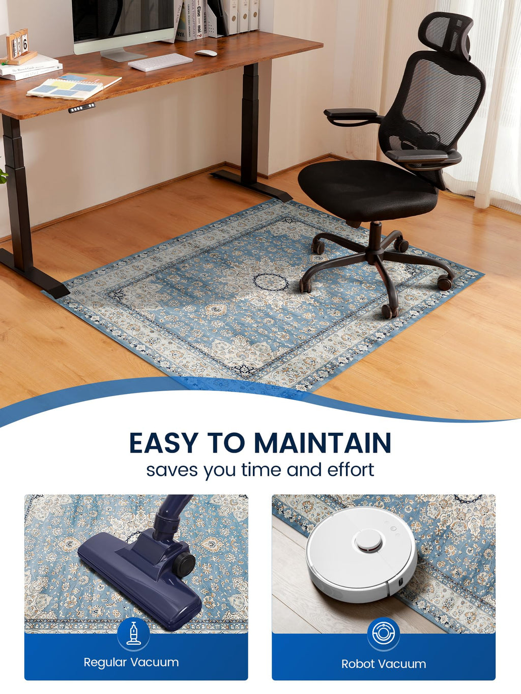 Office Chair Mat for Hardwood Floor, 36"X 48" Desk Rug for Rolling Chair on Hardwood, Under Desk mats, Office Carpet Floor Protector Mat for Computer Gaming Chairs, Machine Washable Area Rug -Teal