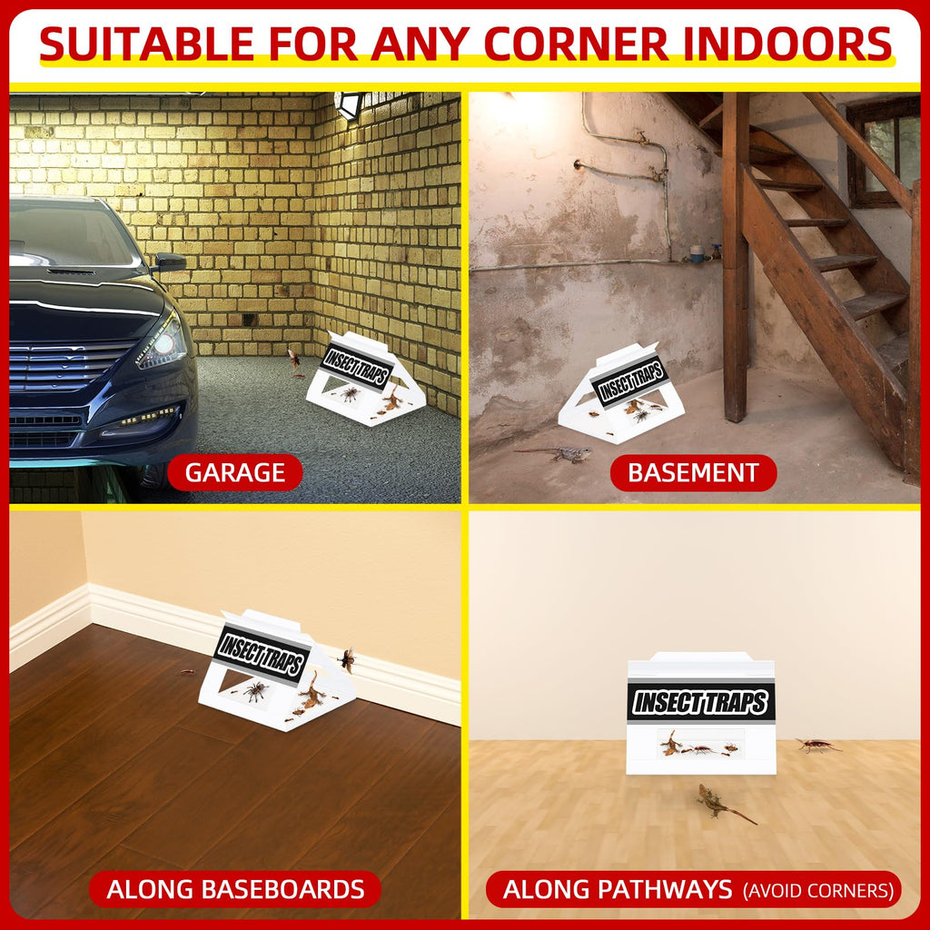Roach & Spider Glue Traps Indoor 36 Pcs Insect Sticky Traps for Killing Cockroach Bug Ant Silverfish Cricket Brown Recluse Spider, Home Safe Pest Killer Control to Kids & Pets, Non Toxic & Harmless