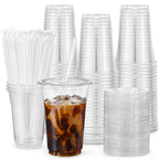 VITEVER [100 Sets - 16oz] Plastic Cups with Lids and Straws, Disposable Cups for Iced Coffee, Smoothie, Milkshake, Cold Drinks - Clear