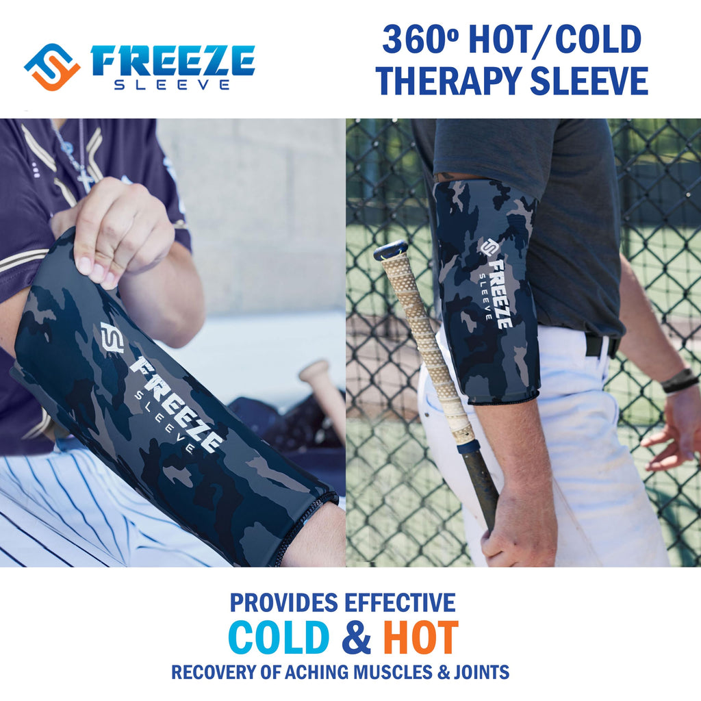 FreezeSleeve Ice & Heat Therapy Sleeve- Reusable, Flexible Gel Hot/Cold Pack, 360 Coverage for Knee, Elbow, Ankle, Wrist- Blue Camo, 3X-Large