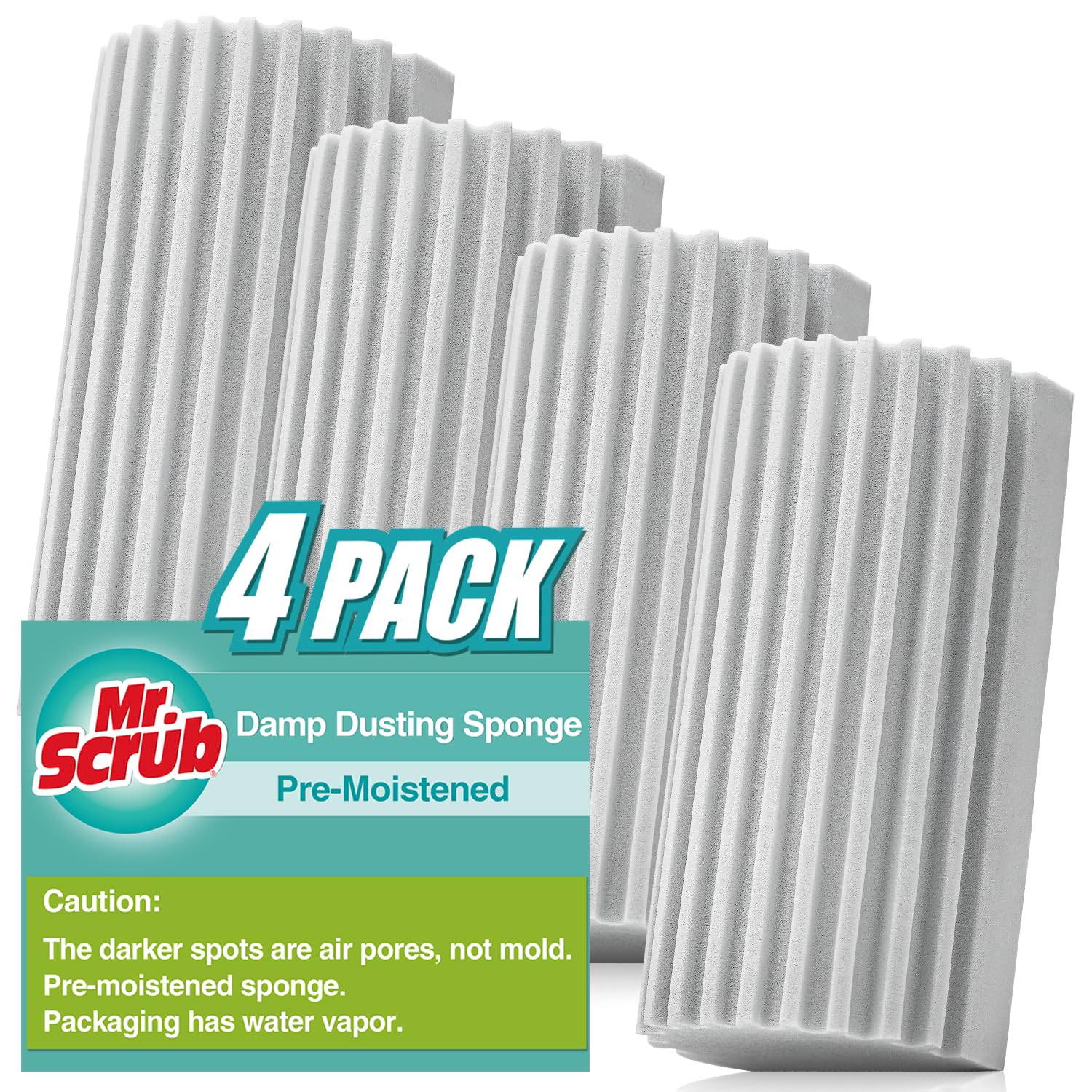 4 Pack Damp Dusting Sponge Duster, Grey Dust Cleaning Sponge, Reusable Household Cleaning Sponge Tool for Blinds, floorboards, Fan Blades, Vents, Glass, Railings, Mirrors