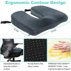 Tailbone Pain Relief Office Chair Cushion 10-Inch Extended U-Cutout,Large-18"x16"x3",Coccyx,Sciatica Pain Relief Memory Foam Wheelchair Car Seat Cushion,But Pillow Pad for Pressure Relief, Blue Grey