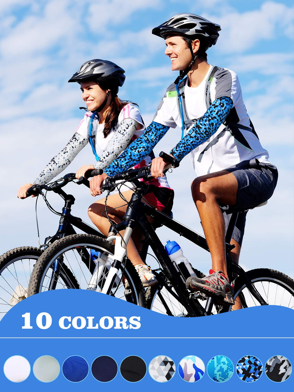 10 Pair UV Sun Protection Arm Sleeves Compression Sports Cooling Sleeves for Men Women Teenager Youth Golf Baseball Basketball Running Outdoor (Blue Series, Novel Camo)