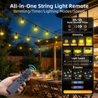 FUANXIEI 100FT Solar Lights Outdoor Waterproof: G40 30M Shatterproof Bulbs Patio Lights - Solar Powered Remote Control 3 Light Modes Dimmable Solar Light - Camping Backyard Garden Deck Outside Yard