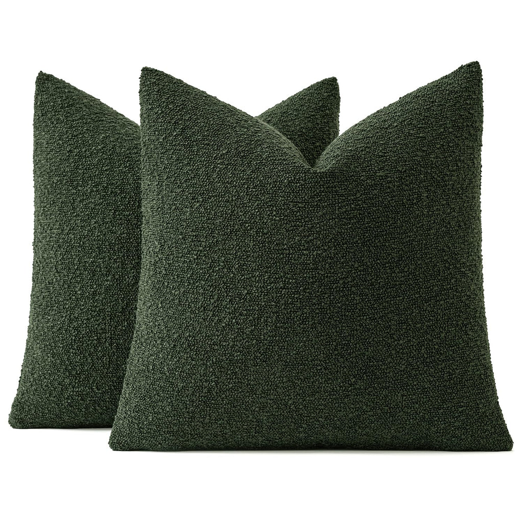 MIULEE Set of 2 Christmas Dark Green Throw Pillow Covers 20x20 Inch Decorative Couch Pillow Covers Textured Boucle Accent Solid Pillow Cases Soft for Cushion Chair Sofa Bedroom Livingroom Home Decor