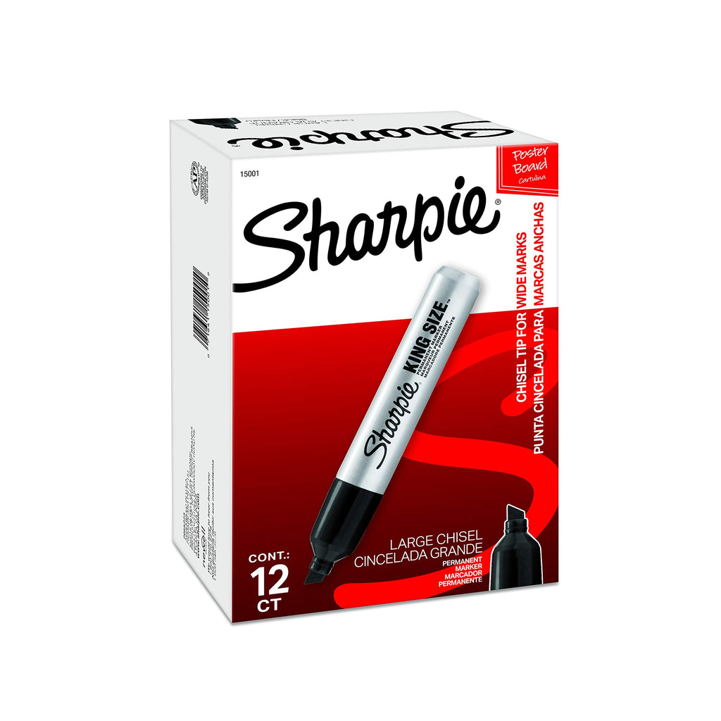 Sharpie King Size Permanent Markers Chisel Tip Markers for Work & Industrial Use, 12 Count
