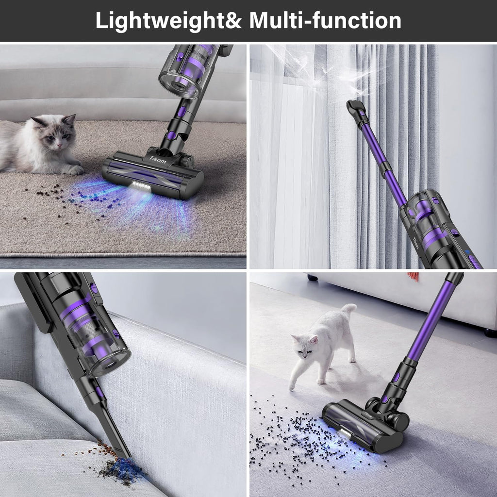 Tikom V700 Cordless Vacuum Cleaner with 450W 33Kpa Powerful Suction, Up to 50 Mins Runtime, 1.3L Dust Cup, 6 in 1 Stick Vacuum Cleaner Good for Carpet, Pet Hair, Hard Floor, Purple