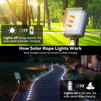 ICRGB Solar Rope Lights Outdoor, 66FT 200LED Solar Christmas String Lights with Remote, IP67 Waterproof Outdoor Lights, Timing, 8 Modes, Garden Christmas Lights Decorative for Porch Tree Pool, White