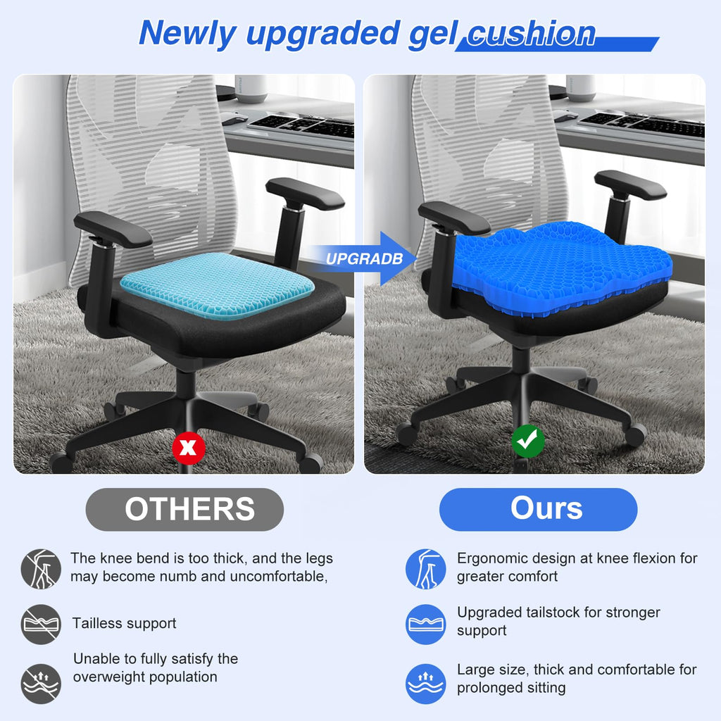 Airllantry Thicken 19.7in Seat Cushion, Gel Seat Cushion for Long Sitting–Office Chair, Wheelchair, Car Pad, Large Cooling Support Pad for Back Pain, Sciatica, Tailbone Pain Relief
