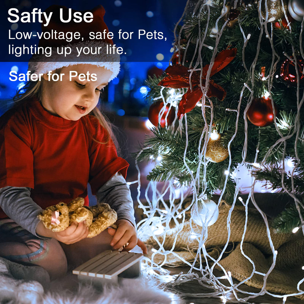 JMEXSUSS 300 LED Christmas Lights Clear Wire, 8 Modes White Christmas String Lights for Tree, Christmas Tree Lights Indoor Outdoor Plug in for Party Wedding Christmas Decorations