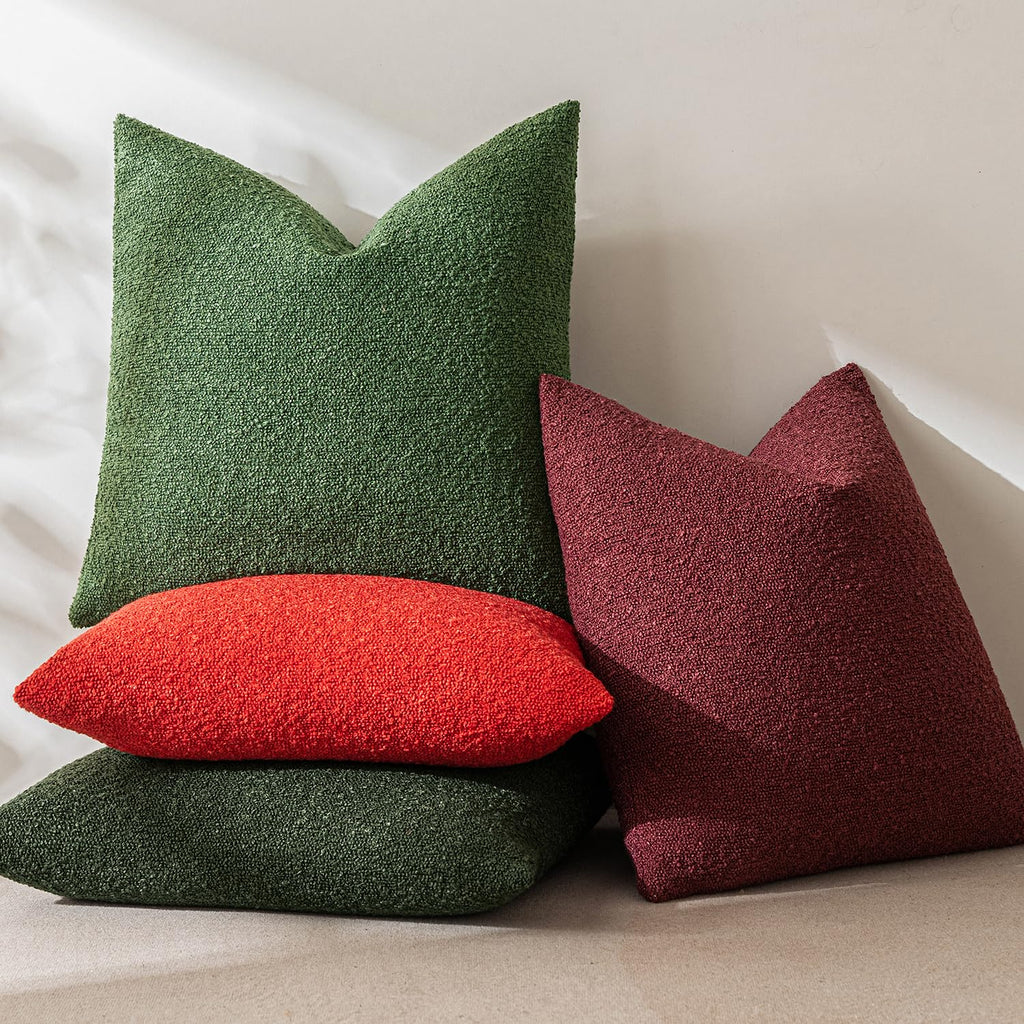 MIULEE Set of 2 Christmas Dark Green Throw Pillow Covers 20x20 Inch Decorative Couch Pillow Covers Textured Boucle Accent Solid Pillow Cases Soft for Cushion Chair Sofa Bedroom Livingroom Home Decor