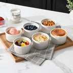 MALACASA Ramekins 10 oz Oven Safe, Porcelain Creme Brulee Ramekins Pudding Custard Cups Large Ceramic Souffle Dishes Ramakan Ramiken Ramicans Baking Bowls Set of 6, White, Series RAMEKIN-DISH