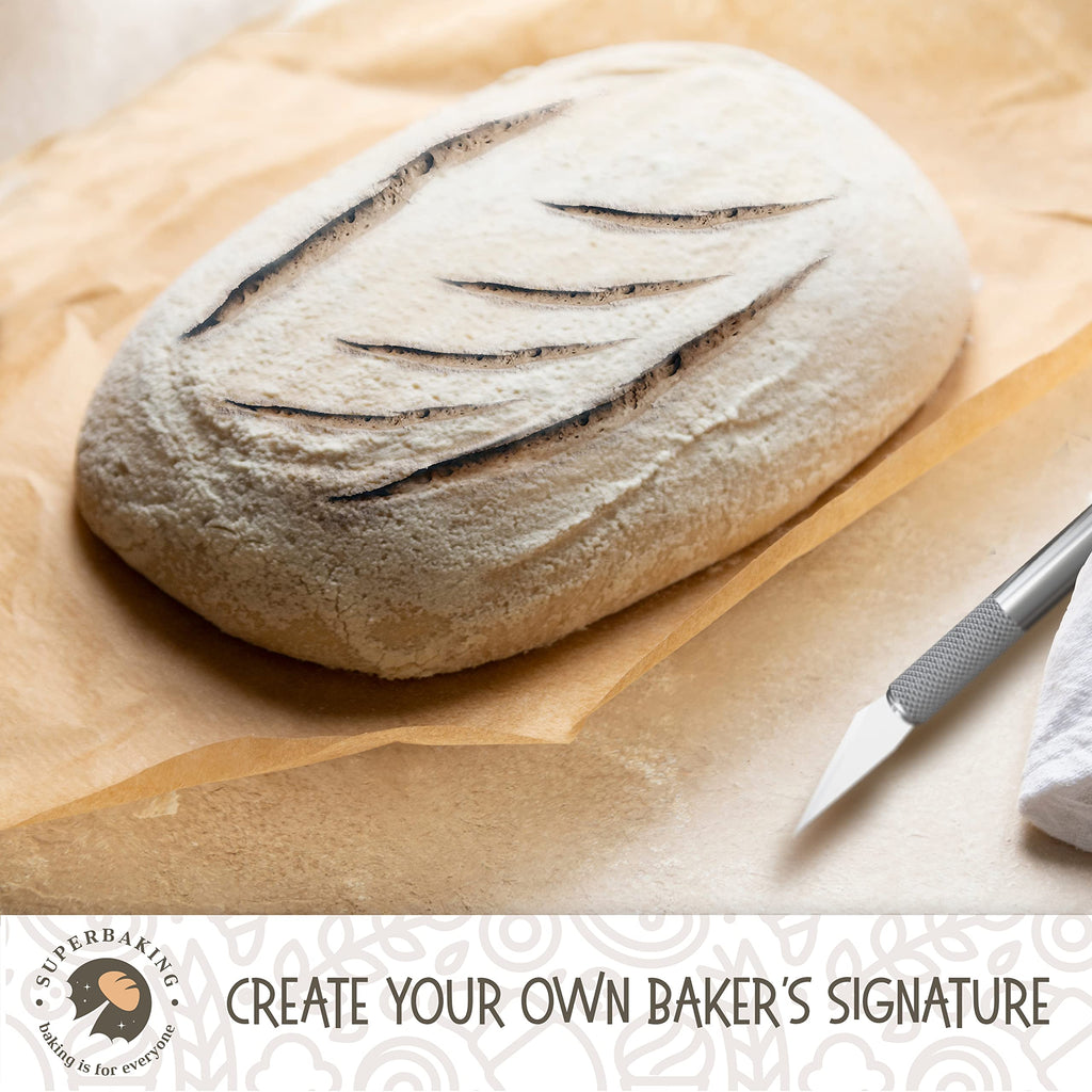 Superbaking 10" Oval Banneton Bread Proofing Basket – Sourdough Starter Kit for Crusty Artisan Style Loaves, Includes Essential Bread Baking Supplies & Tools - Ideal Gift for Bakers