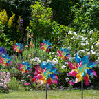 Hausse 10 Pack Reflective Pinwheels Wind Spinner, Extra Sparkly Rainbow Pinwheel with Stakes, Bird Repellent Blinder Devices Deterrent to Scare Birds Away from Yard Patio Farm Garden, Colorful