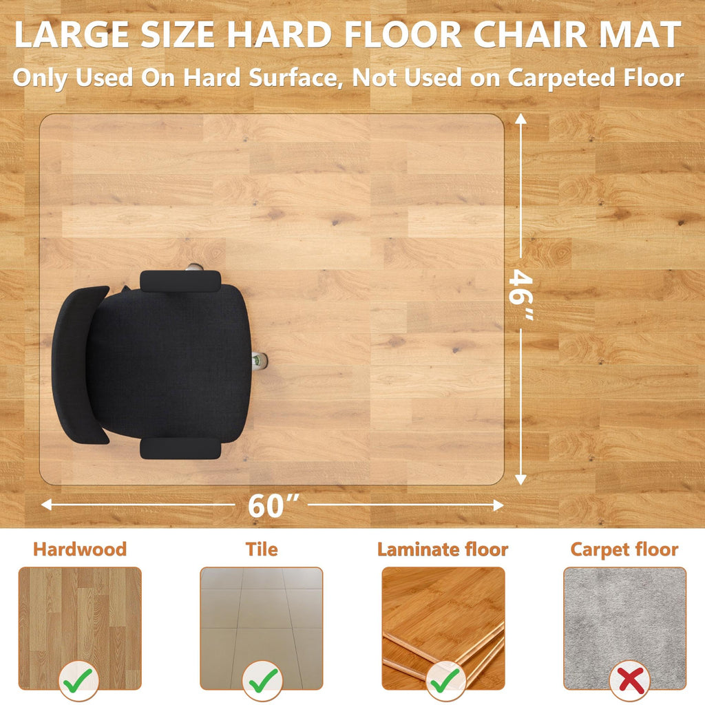 HOMEK Office Chair Mat for Hardwood Floor- 46" x 60" Clear Desk Computer Chair Mat for Hard Wood/Tile Floors, Easy Glide Plastic Mat for Under Office Chairs on Hardwood for Work & Home