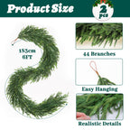 TOWPONICS 12FT（2 * 6FT） Christmas Norfolk Pine Garland, Real Touch Faux Green Garlands, Winter Artificial Greenery Garland for Mantle, Stairs, Table, Fireplace, Indoor & Outdoor Xmas Decorations