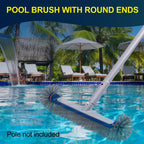 POOLAZA 360 Degree Pool Brush - Heavy Duty 17.5" Pool Brush Head for inground Pools/Above Ground Pools, Spa, Hot Tub, Premium Bristle & Aluminum Handle for Standard Pool Pole