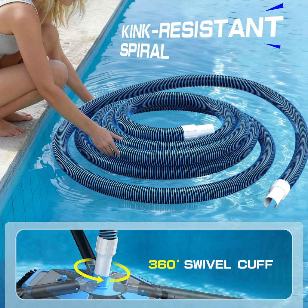 UIRWAY Upgrade Pool Vacuum Head with Side Brush & 360° Swivel Cuff, Heavy Duty Manual Kink-Resistant 1-1/2" x 40 Ft Vacuum Hoses, Weighted Triangular Shape for Inground & Above Ground Pool(No Pole)