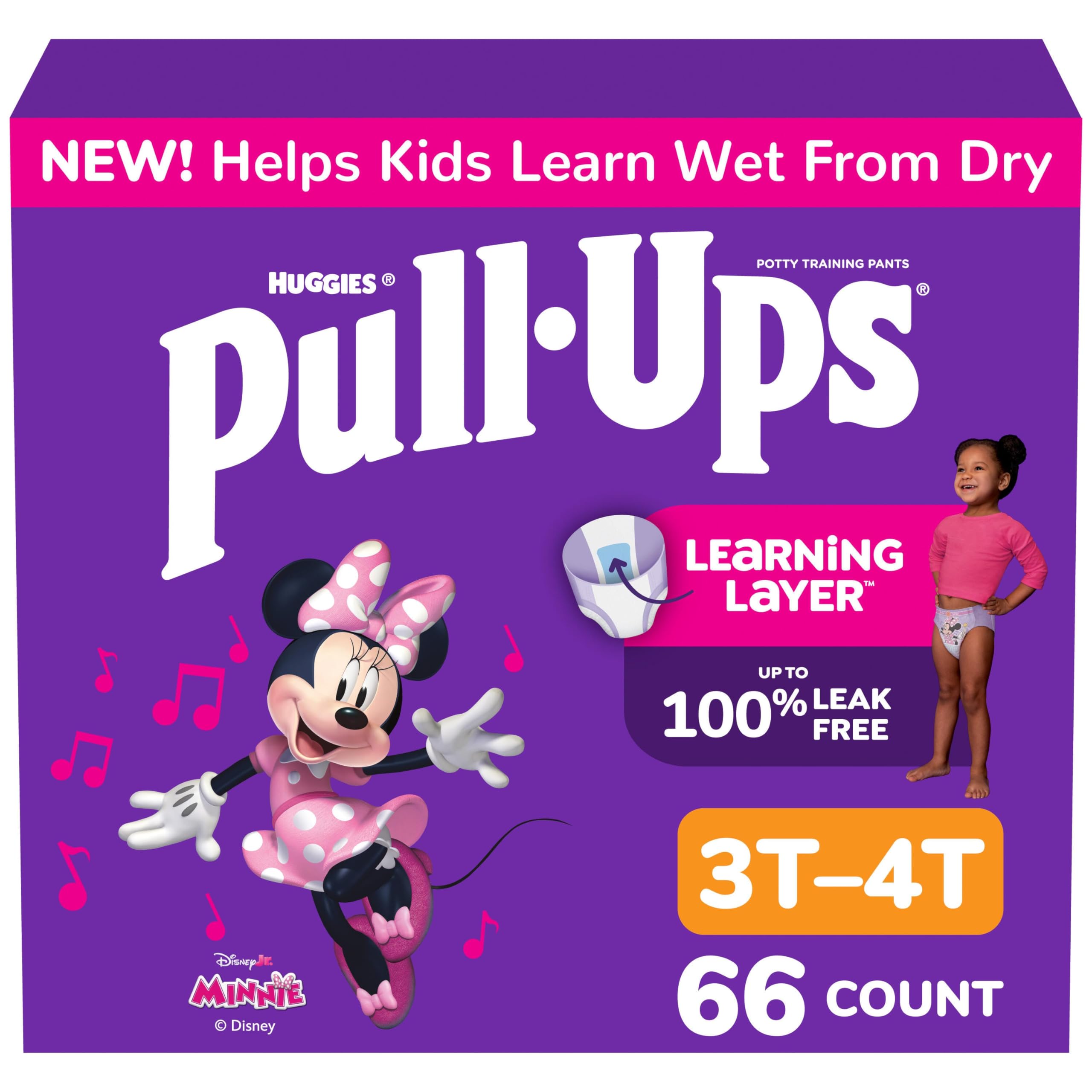 Pull-Ups Girls' Potty Training Pants, Size 3T-4T Training Underwear (32-40 lbs), 66 Count