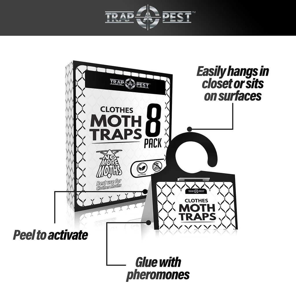 Clothing Moth Traps - 8 Pack - Non Toxic Moth Traps for Clothes with Pheromone Attractant - Odorless Sticky Trap for Closet, Carpets